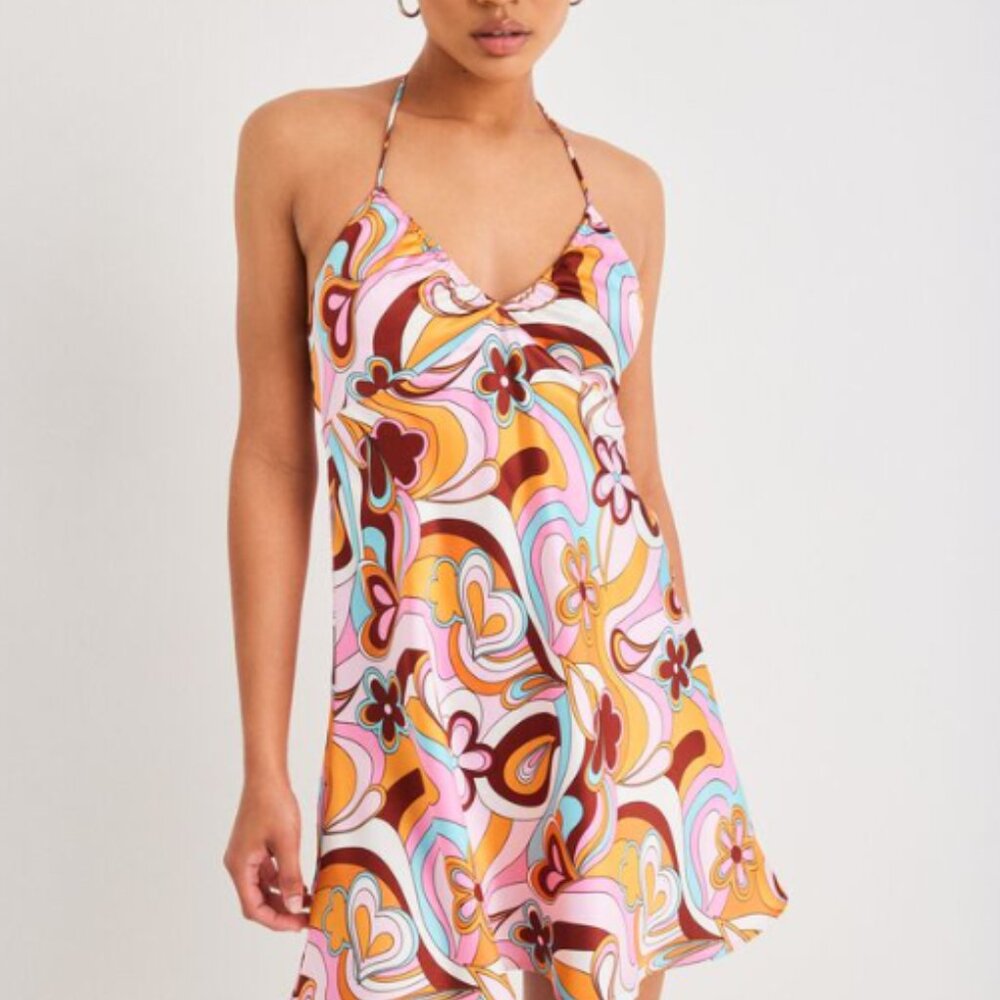 GARAGE flowy satin mini dress summer colorful dress size medium